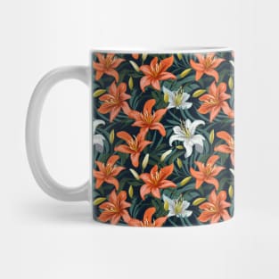 Illustrated Lily - White and Orange Floral Pattern Mug